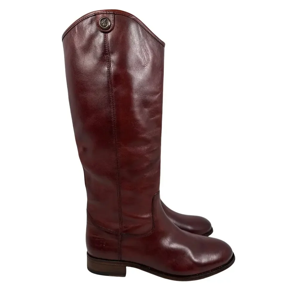 Frye Melissa ButtonTall Boots‎ Womens 8 Mahogany Vintage Leather Pull On